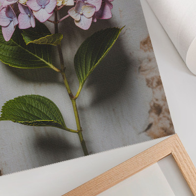 Poster rezistent pentru perete Hortensie roz frunze verzi fundal rustic