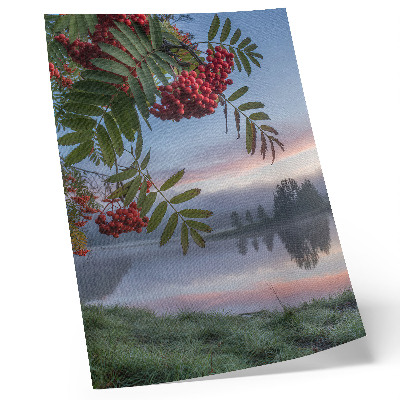 Poster rezistent pentru perete Lac dimineața, sorbul de munte, ceață delicată, natură