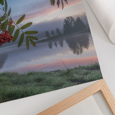 Poster rezistent pentru perete Lac dimineața, sorbul de munte, ceață delicată, natură