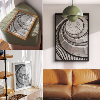 Grafică modernă pe pânză Scară în spirală alb-negru, modernă și elegantă