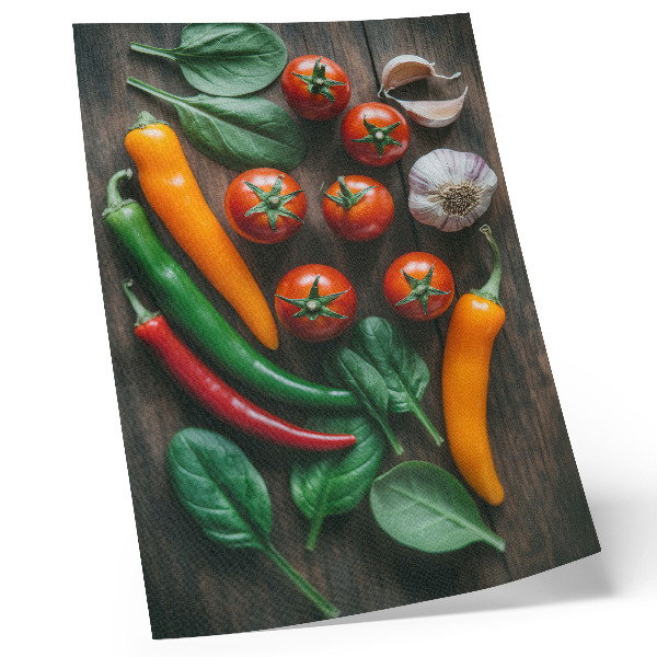 Grafică modernă pe pânză Legume strălucitoare pe un fundal rustic închis