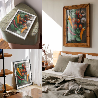 Grafică modernă pe pânză Legume strălucitoare pe un fundal rustic închis