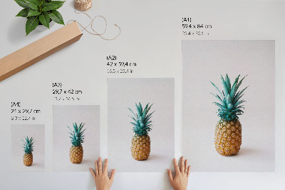 Grafică modernă pe pânză Ananas cu frunze turcoaz pe fundal alb