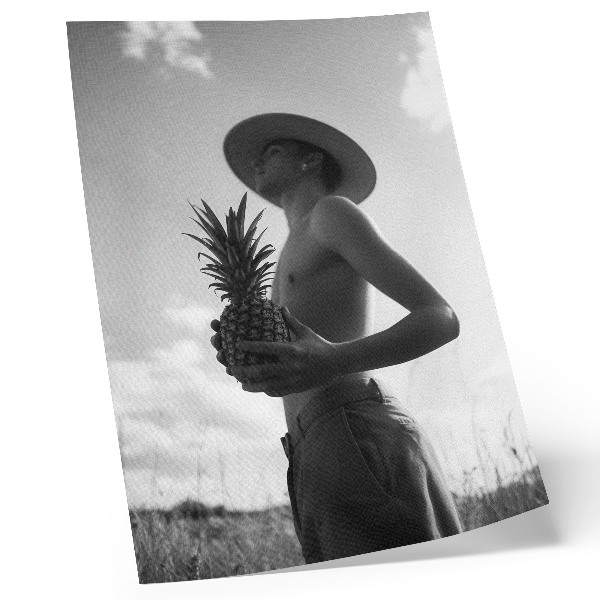 Poster în culori saturate Pălărie monocromă cu ananas în câmp