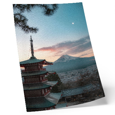 Poster în culori saturate Pagodă în fundal, nuanțe montane ale cerului, armonie