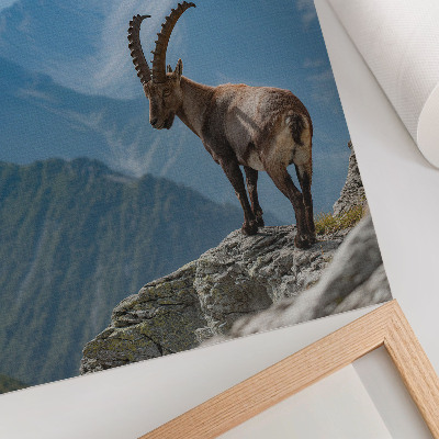 Poster rezistent pentru perete Capricorn pe fundalul munților, armonia pașnică a naturii