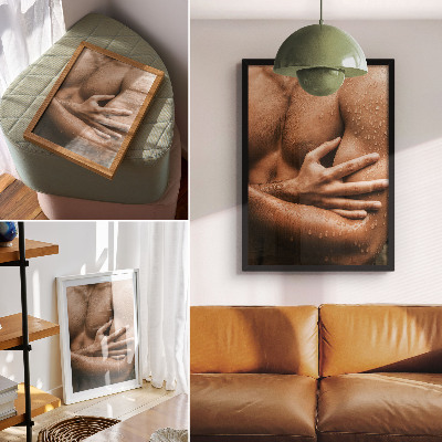 Poster în culori saturate Detalii ale pielii, picături de apă, siluetă musculară