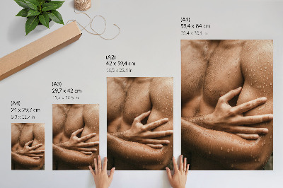 Poster în culori saturate Detalii ale pielii, picături de apă, siluetă musculară