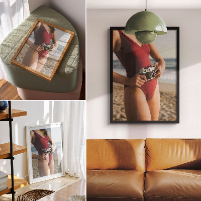 Poster rezistent pentru perete Costum bordo cu atmosferă de plajă, fotografie cu aparat foto