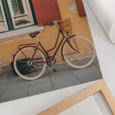 Poster în culori saturate O bicicletă pe fundalul unei fațade retro colorate