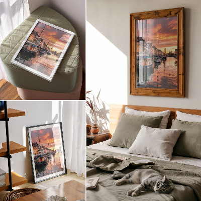 Poster rezistent pentru perete Case de apartamente colorate, reflexii ale apei, căldura cerului