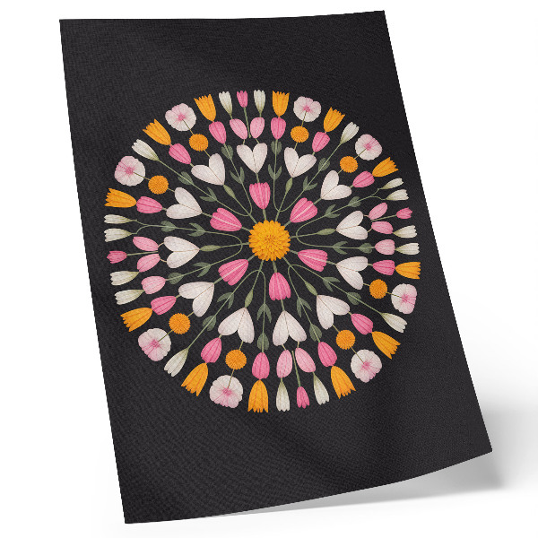 Poster în culori saturate Mandala cu flori, fundal întunecat, stil abstract