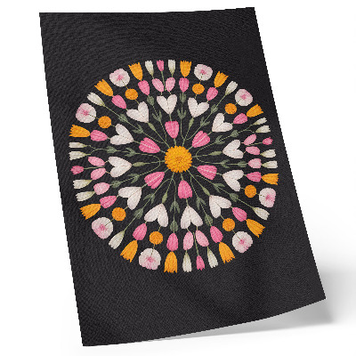Poster în culori saturate Mandala cu flori, fundal întunecat, stil abstract