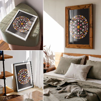Poster în culori saturate Mandala cu flori, fundal întunecat, stil abstract
