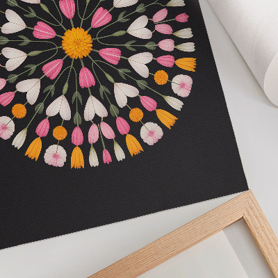 Poster în culori saturate Mandala cu flori, fundal întunecat, stil abstract