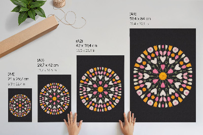 Poster în culori saturate Mandala cu flori, fundal întunecat, stil abstract