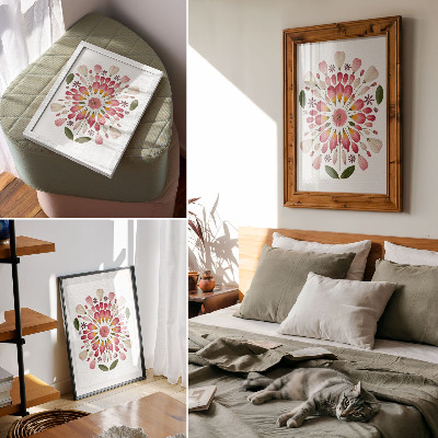Grafică modernă pe pânză Mandala florală simetrică roz crem verde