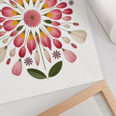Grafică modernă pe pânză Mandala florală simetrică roz crem verde