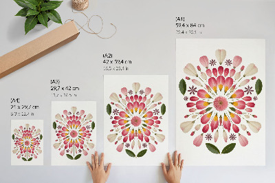 Grafică modernă pe pânză Mandala florală simetrică roz crem verde