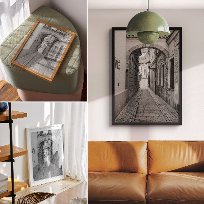 Poster rezistent pentru perete Arhitectura alb-negru a unei străzi nostalgice