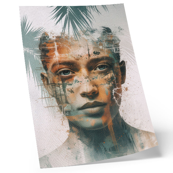 Grafică modernă pe pânză Portret de femeie cu motive tropicale