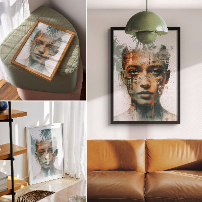 Grafică modernă pe pânză Portret de femeie cu motive tropicale