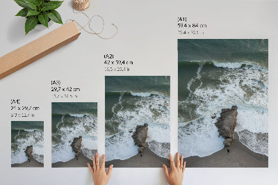 Poster rezistent pentru perete Coastă stâncoasă, valuri oceanice, apă verde