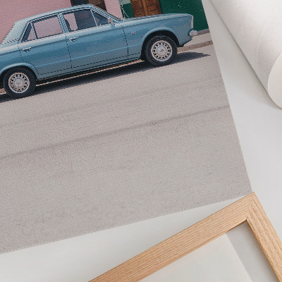 Grafică modernă pe pânză Mașini clasice, clădiri pastelate, farmec retro