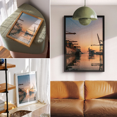 Poster rezistent pentru perete Peisaj portuar cu nave container și macarale