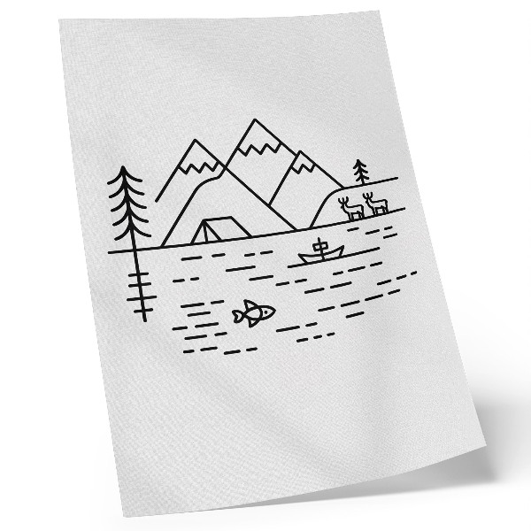 Poster rezistent pentru perete Linie minimalistă munți lac animale