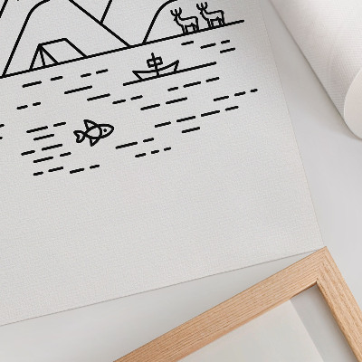 Poster rezistent pentru perete Linie minimalistă munți lac animale