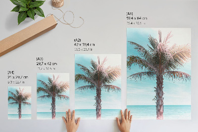 Grafică modernă pe pânză Palmier peste marea azurie, cer de catifea, tropical