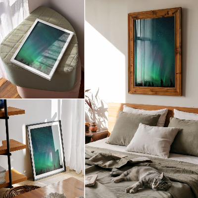 Grafică modernă pe pânză Aurora Boreală pe cerul turcoaz, stele sclipitoare
