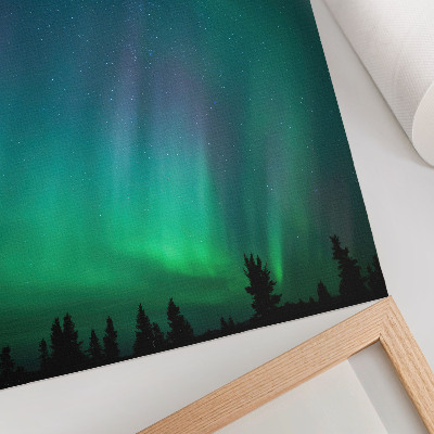 Grafică modernă pe pânză Aurora Boreală pe cerul turcoaz, stele sclipitoare