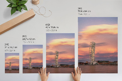 Poster rezistent pentru perete Turn modern apus de soare cu cer pastel
