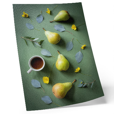 Grafică modernă pe pânză Frunze de ceai verde cu pere și flori