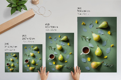 Grafică modernă pe pânză Frunze de ceai verde cu pere și flori