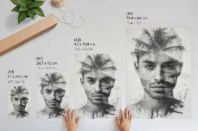 Poster rezistent pentru perete Față impresionantă a unui bărbat într-un stil minimalist