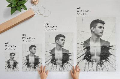 Poster în culori saturate Portret alb-negru cu efect de sticlă