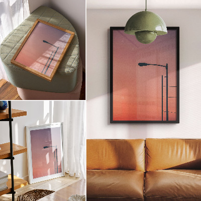 Poster rezistent pentru perete Lampă minimalistă, apus de soare romantic, modernitate