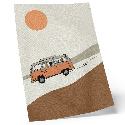 Grafică modernă pe pânză Vacanță minimalistă cu rulotă portocalie