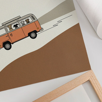 Grafică modernă pe pânză Vacanță minimalistă cu rulotă portocalie