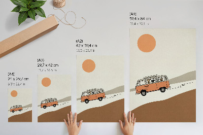 Grafică modernă pe pânză Vacanță minimalistă cu rulotă portocalie