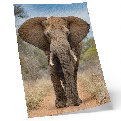 Poster în culori saturate Elefant pe o potecă într-un peisaj african