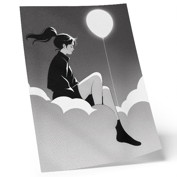 Poster rezistent pentru perete O figură pe un nor cu un balon într-un stil minimalist