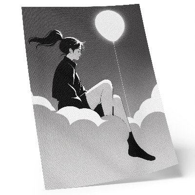 Poster rezistent pentru perete O figură pe un nor cu un balon într-un stil minimalist