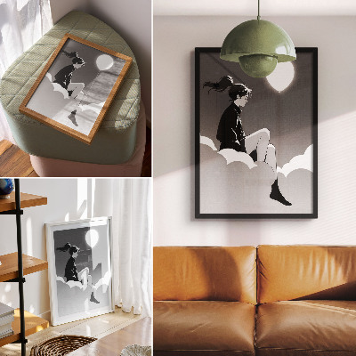 Poster rezistent pentru perete O figură pe un nor cu un balon într-un stil minimalist
