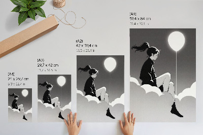 Poster rezistent pentru perete O figură pe un nor cu un balon într-un stil minimalist