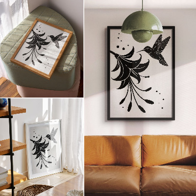 Poster în culori saturate Colibri și floare contrastante pe fundal alb