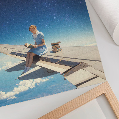 Grafică modernă pe pânză Cărți din universul Fata pe aripa unui avion